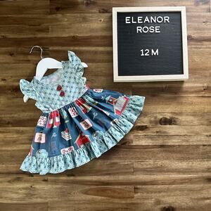 Eleanor Rose School Days Blue Red Sleeveless Ruffle Mixed Print Rhonda Dress 12M